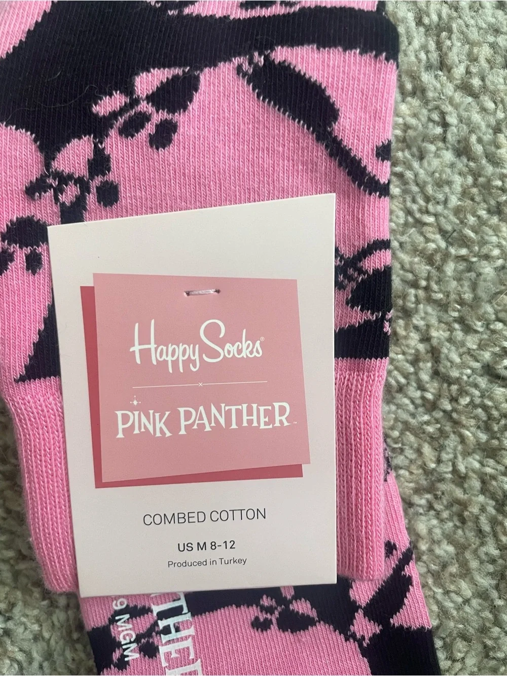 Happy Socks Pink and Black Floral Crew Socks